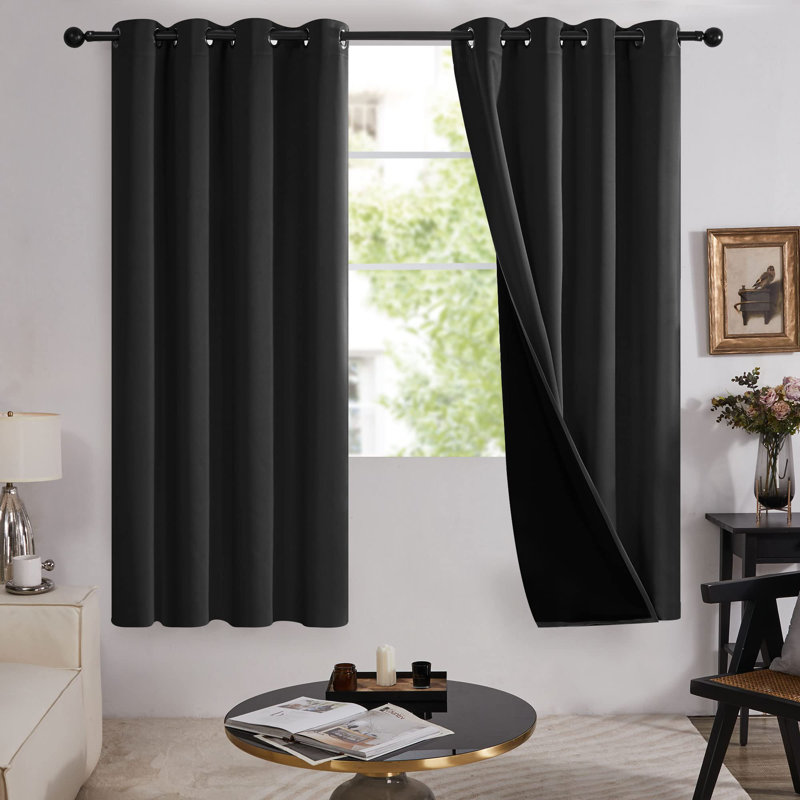 100 Percent Blackout with Liner Grommet Curtain Panel (Set of 4), 52" W x 72" L, Black