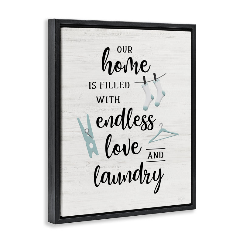 "Cursive Love & Laundry", art mural encadré par Natalie Carpentieri, Cadre flottant noir de jais, H 21 po x l 17 po