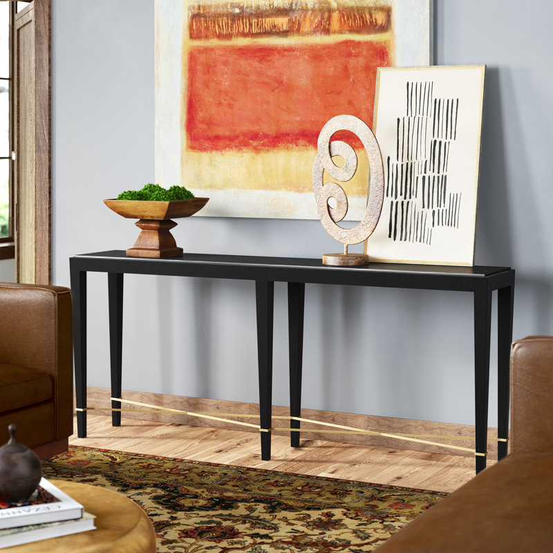 Verona 76'' W Solid Wood Console Table, Black Lacquered Linen