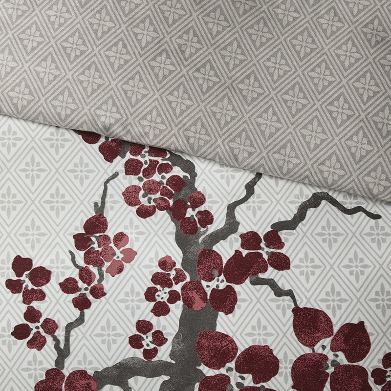 Housse de couette et taie décorative - coton, motif à losanges, motif floral de cerisier 100%, surdimensionné, fermeture à boutons, lavable
