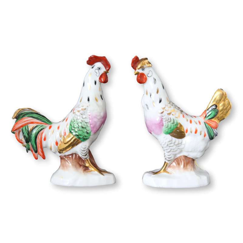 Antique French Porcelain Rooster And Hen