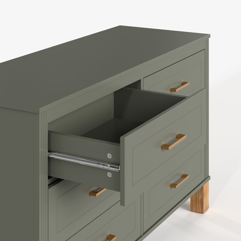 Commode double 6 tiroirs, Vert olive