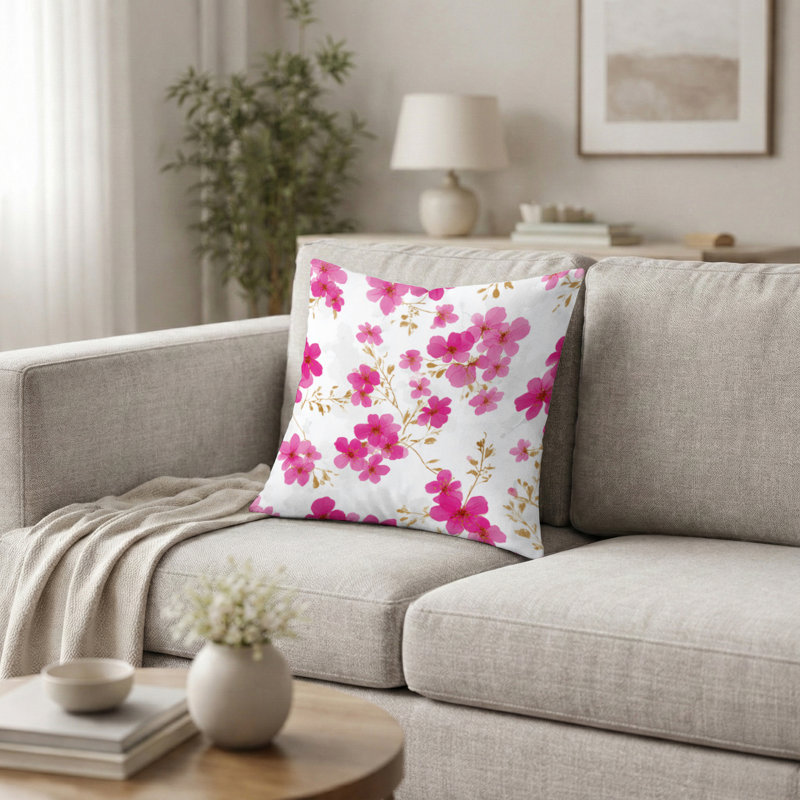 Coussin Floral - coussin imprimé fuchsia rose, H 18 po x l 18 po