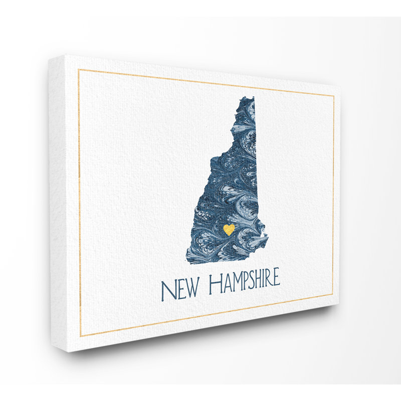 «New Hampshire Minimal Blue Marbré Silhouette de papier» par Daphne Polselli, impression, H 16 po x l 20 po x P 1,5 po