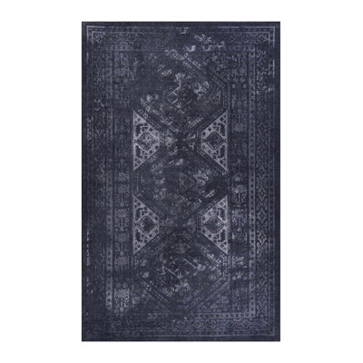 Black Washable Rug 4X6 Area Rug (Black+Gray, 4' X 6')