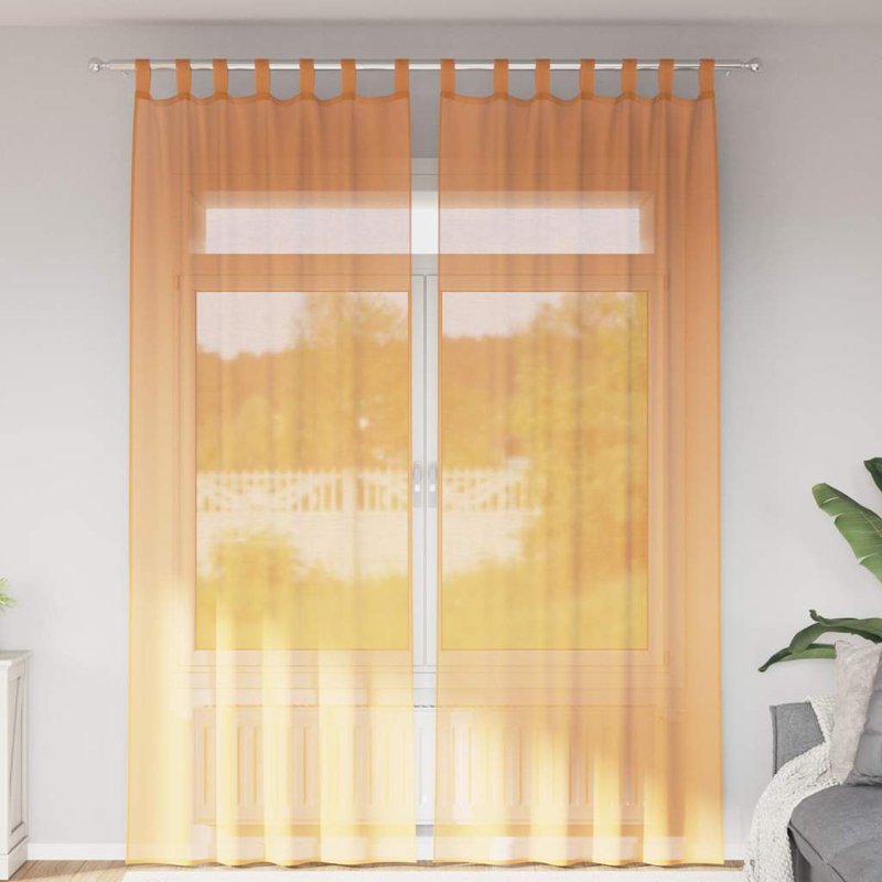 Voile Curtains With Tab Top 2 Pcs, 140cm Width x 260cm Drop, Orange