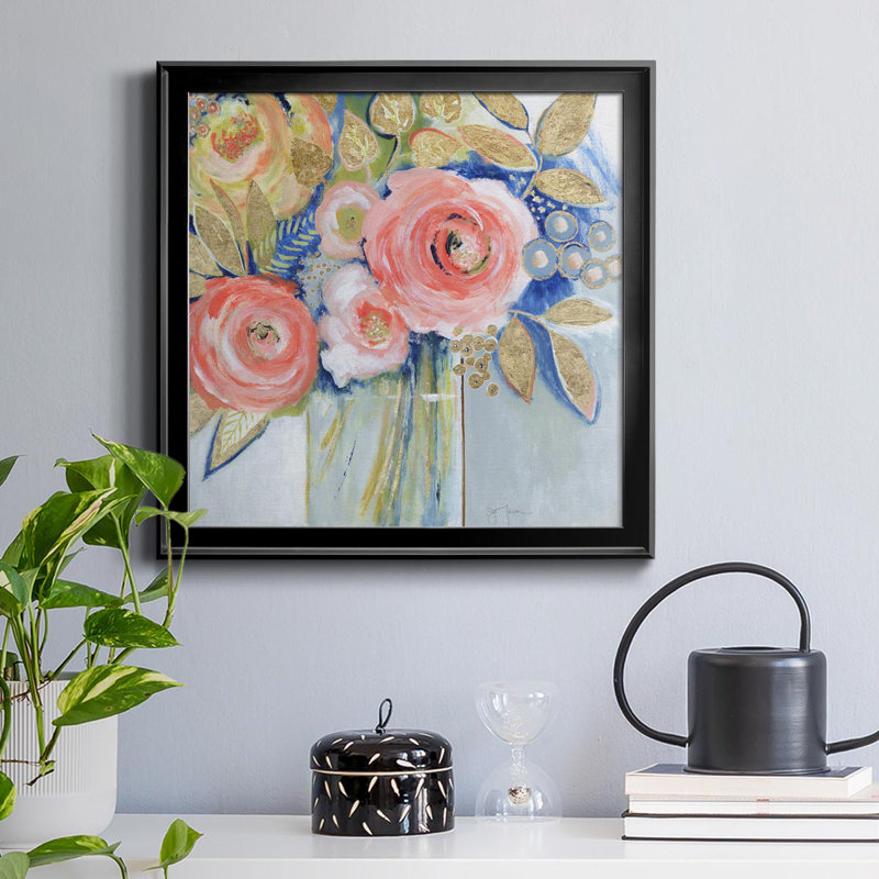 «Peach Metallic Bling», peinture sur toile encadrée, H 30,5 po x l 30,5 po x P 1,5 po, Noir