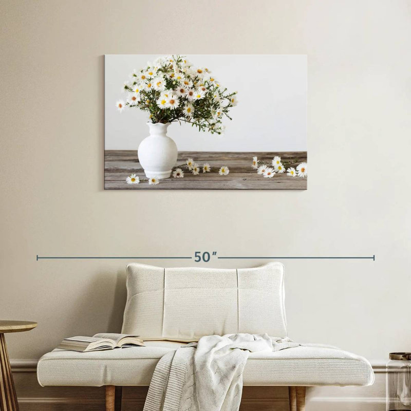 Vase Harnek de fleurs d'aster blanc, H 24 po x l 36 po