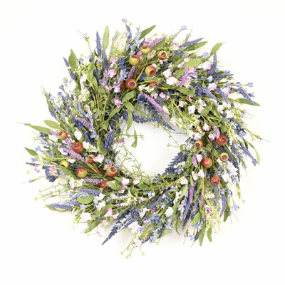 Couronne de porte artificielle 24 po printemps été fleur de grappe