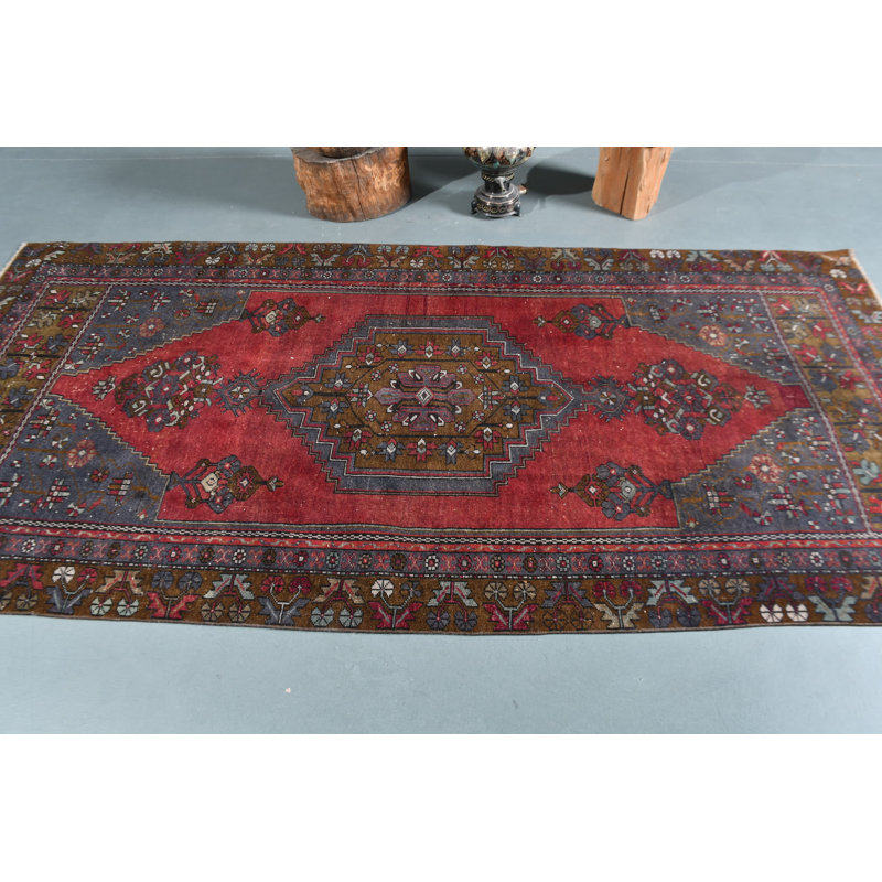 Tapis turc classique classique avec motif tribal Oushak pour le bureau ou l'intérieur - rouge / bleu / rouge