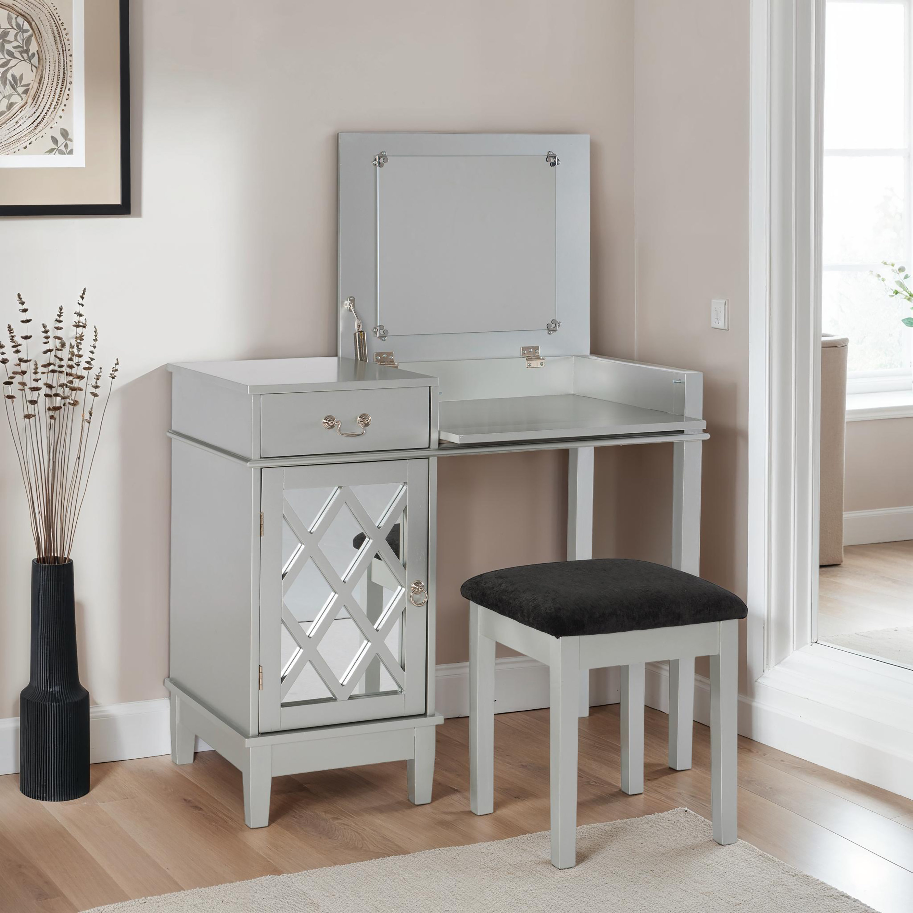House of Hampton Depuy Contemporary Vanity Set with Mirror and Padded