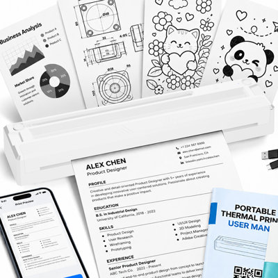 Portable Printers Wireless for Travel, Bluetooth Thermal Printer Inkless Printer Support 8.5" X 11" US Letter & A4, Compatible with iOS, Laptop, Android