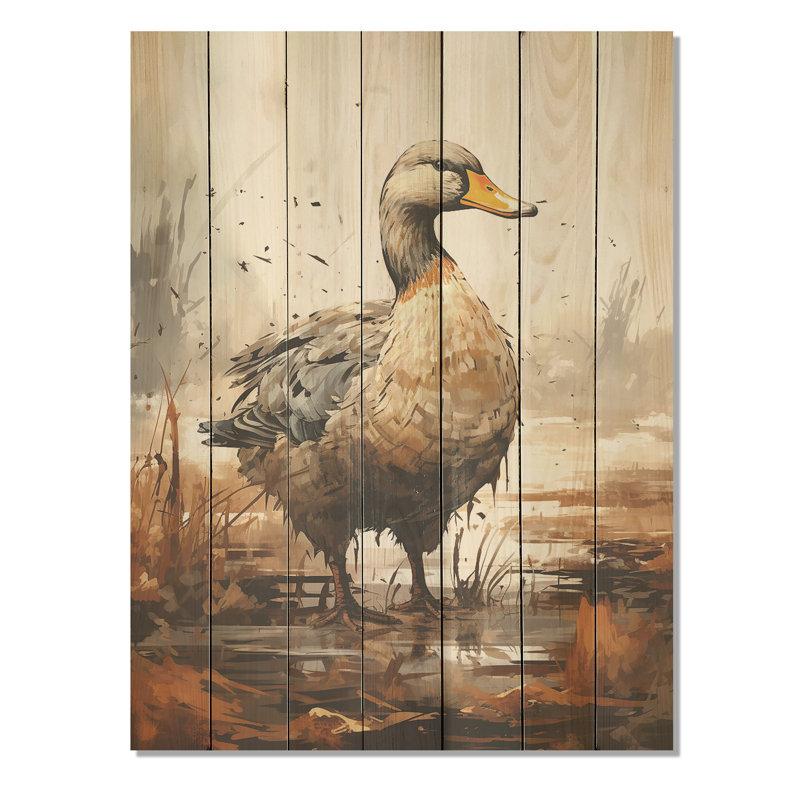 Canard colvert minimaliste à l'étang III - animal canard sur bois, H 32 po x l 24 po