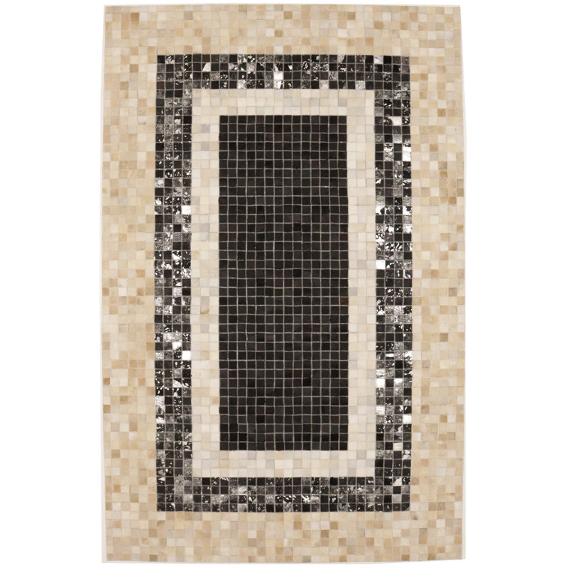 Tapis oriental beige moderne en cuir et en similicuir 5X8, Rectangle de 5 pi x 8 pi