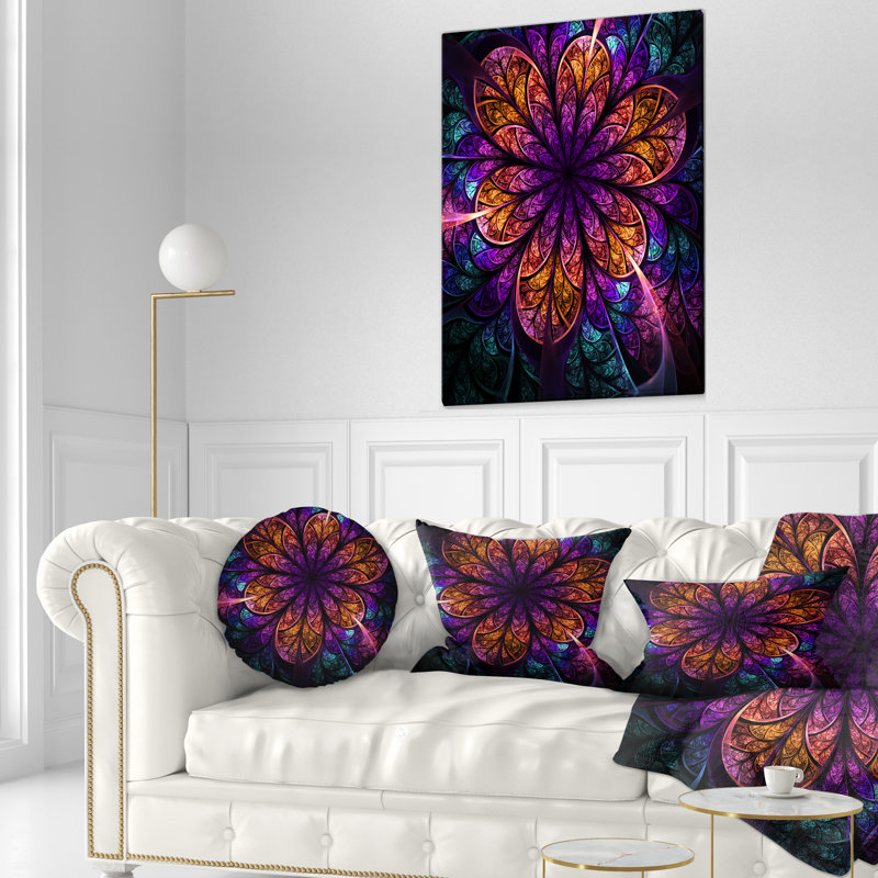 Coussin décoratif à imprimé floral floral rouge foncé et mauve