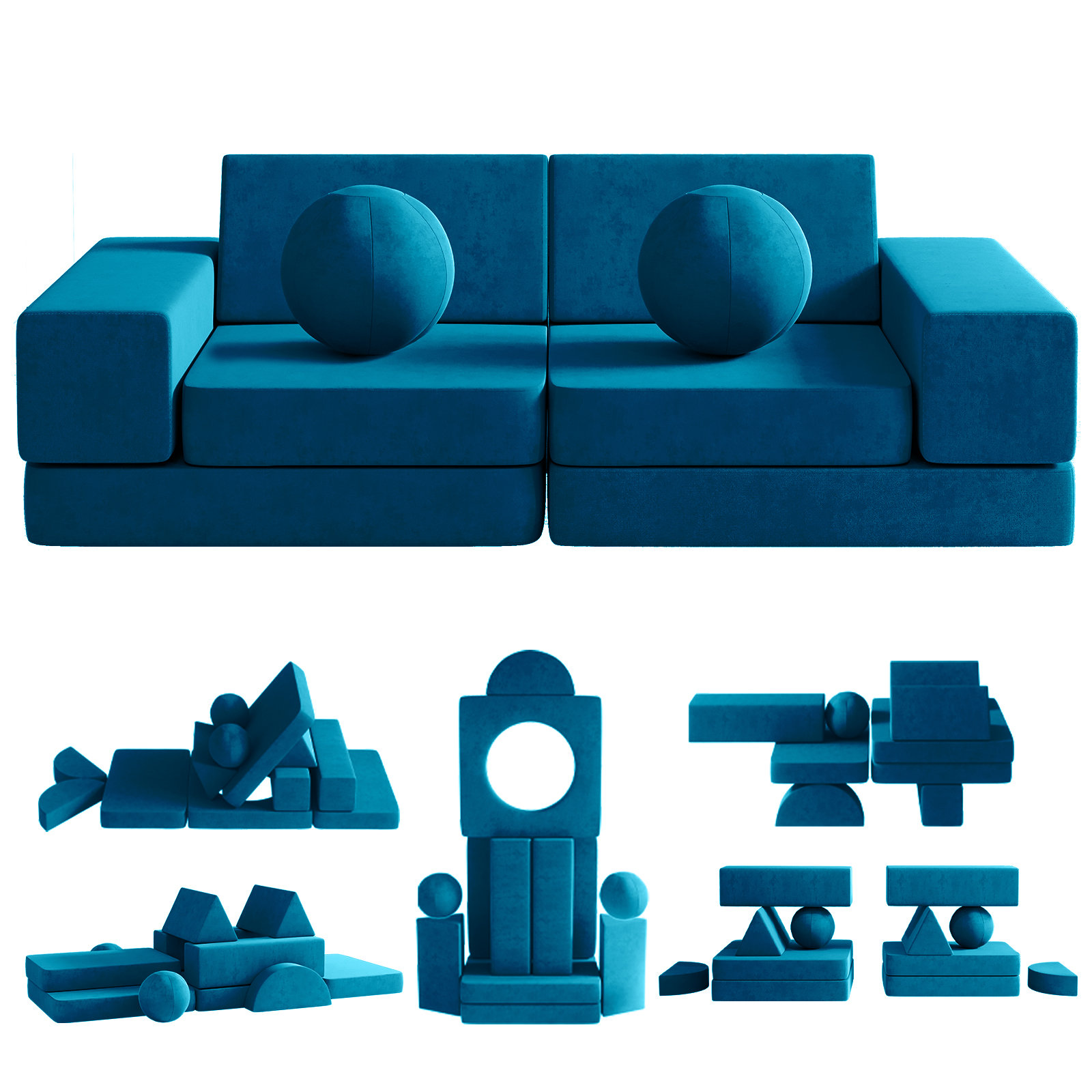 Isabelle & Max™ Kids Couch, 12PCS Fold Out Toddler Couch with 2 Balls