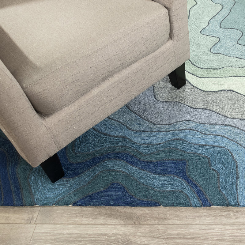 Vandenbosch Abstract Handmade Tufted Blue Indoor/Outdoor Area Rug, Rectangle 3'6" x 5'6"