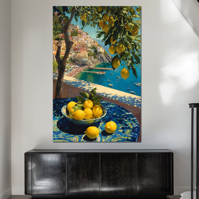 Lemon Wall Art, Lemon Art Kitchen Wall Decor, Mediterranean Lemon Canvas Wall Art Poster for Kitchen, Italian Fruit Pictures for Wall Art Decor Framed Artwork Prints 24" × 32"