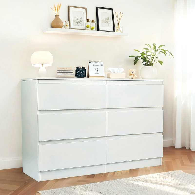 Commode 6 tiroirs, commode, Blanc