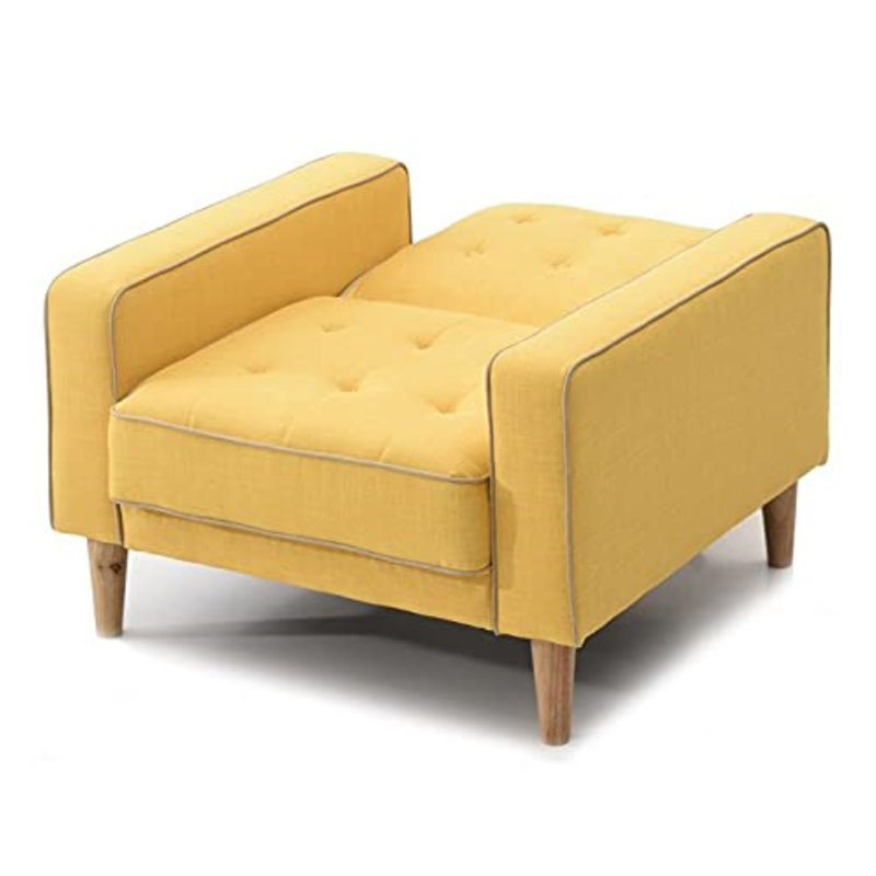 Fauteuil capitonné 36 po l 36 po, Velours jaune