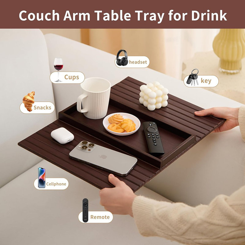 Bamboo Couch Arm Tray Table,Foldable Sofa Armrest Tray Table For...