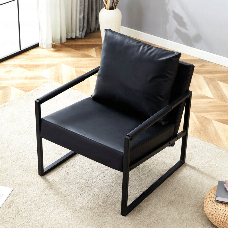 Ensemble de 1 canapé classique en cuir de polyuréthane noir et structure en métal - Conception ergonomique, un mélange parfait de styles moderne et industriel
