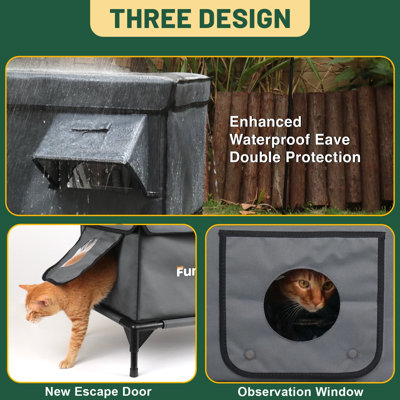 Outdoor Cat House with heating pad,Waterproof Fabric,Fit 1 Cat