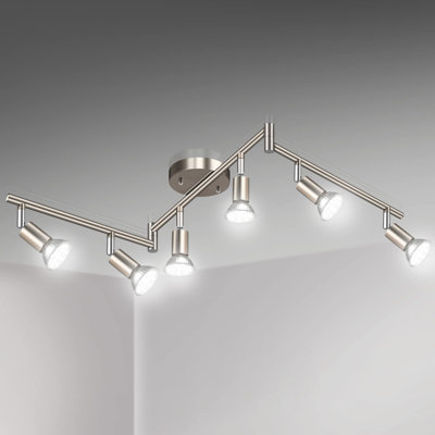Ensemble d'éclairage sur rail à DEL 6 lumières, éclairage au plafond en nickel mat à 6 voies, tête rotative flexible, éclairage sur rail moderne inclus 6 ampoules DEL GU10 (4 W, blanc lumière du jour 5000K, 400LM)