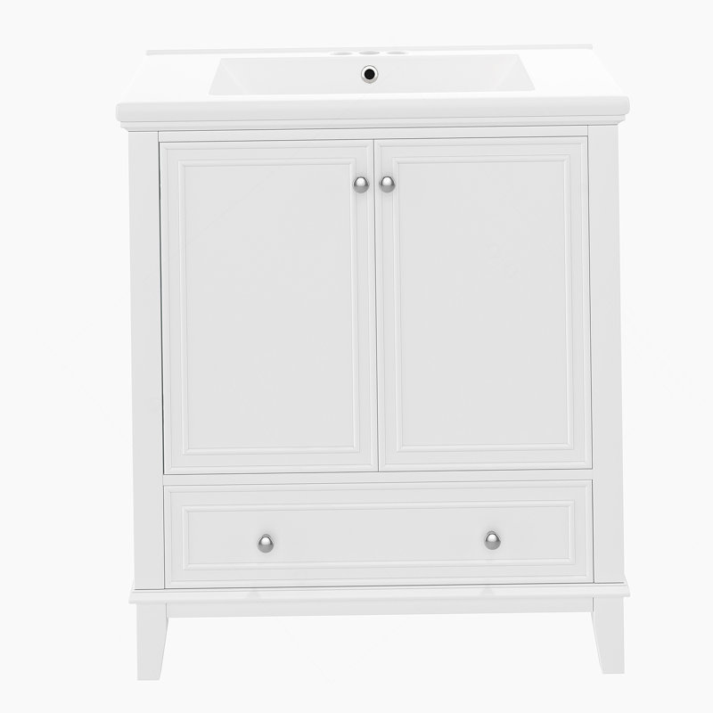 Meuble-lavabo 30 po avec lavabo, armoire de salle de bain multifonctionnelle avec portes et tiroir, cadre solide et panneau de fibres à densité moyenne, noir