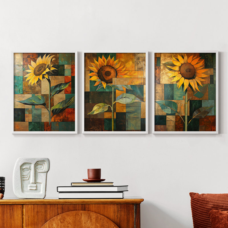 Étude florale CLXI - Ensemble de 3 estampes numériques - Prêt à accrocher, Cadre blanc, H 28 po x l 22 po