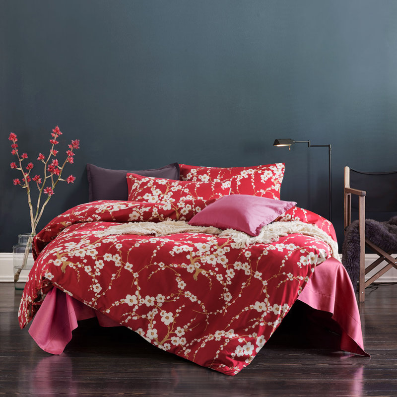 Cotton Sateen Floral Duvet Cover, Full/Queen Duvet Cover + 2 Standard Shams
