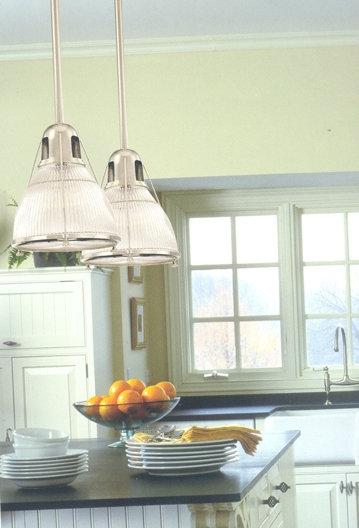 Isabelle Single Light Glass Pendant, Satin Nickel, Ribbed