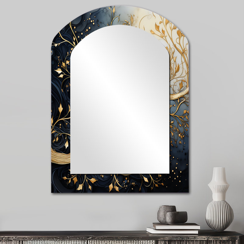 Golden Branch Tree Luminangle Tangle I - miroir mural asymétrique monochrome unique, miroir de forme unique traditionnel, impression d'art en métal