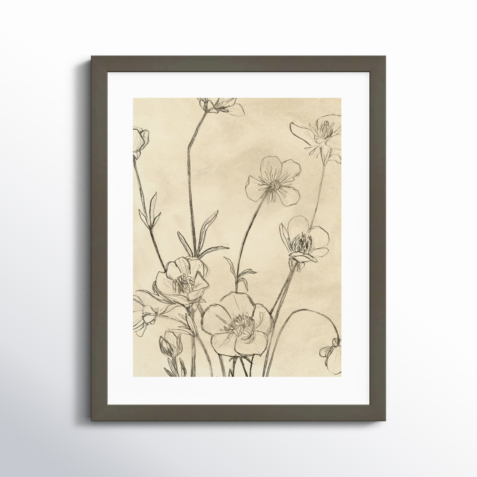 Vintage Wildflowers I by June Erica Vess, Gray, 18" H x 15" W