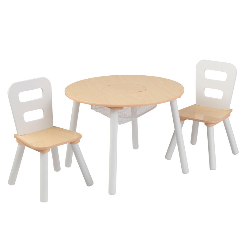 Kids 3 Piece Round Table and Chair Set, White/Natural