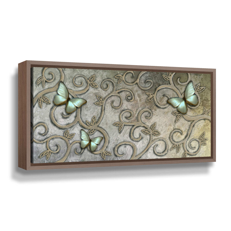 Papillon I - Impression sur toile, H 12 po x l 24 po x P 2 po, Cadre flottant en noyer