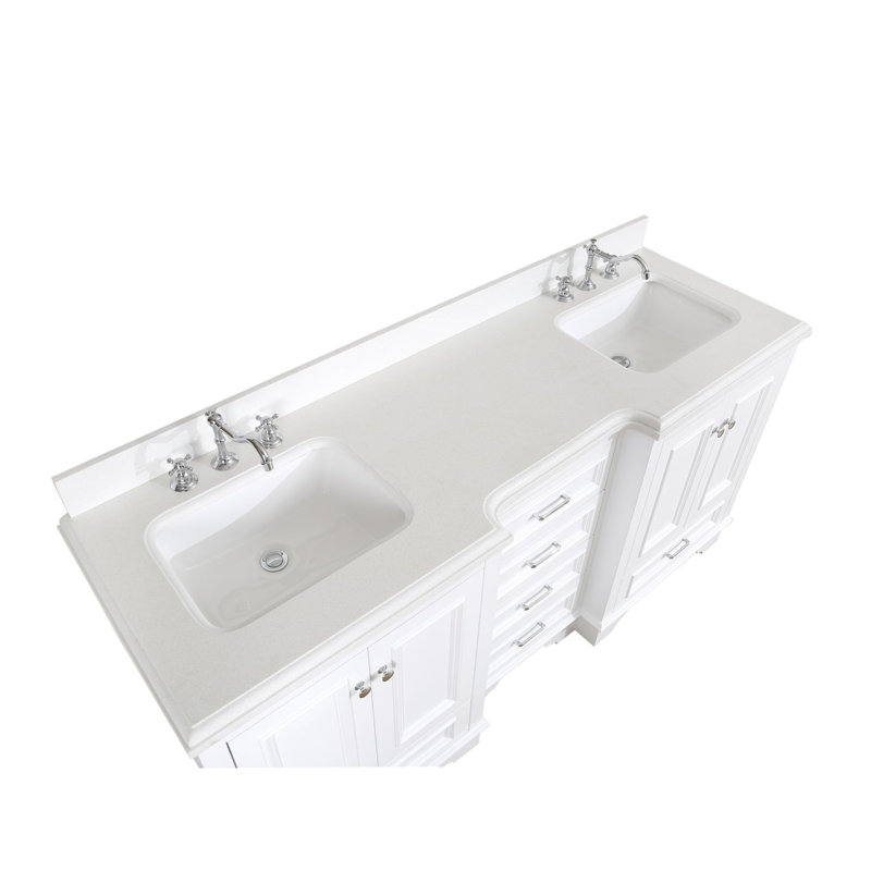 Loughlam 72'' Double Bathroom Vanity with Top, White, Carrara Marble
