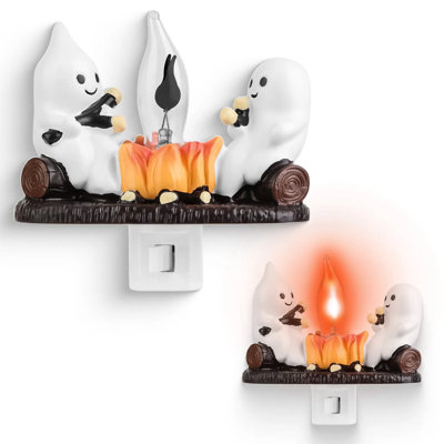 Cute Ghost Campfire Flashing Night Light Halloween Decorative Light Low-Power LED Warm Yellow Flame Night Light Essential For Children's Room Decoration And Autumn Atmosphere
