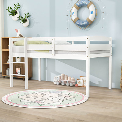 Twin Wood Loft Bed With Ladder And Guardrails