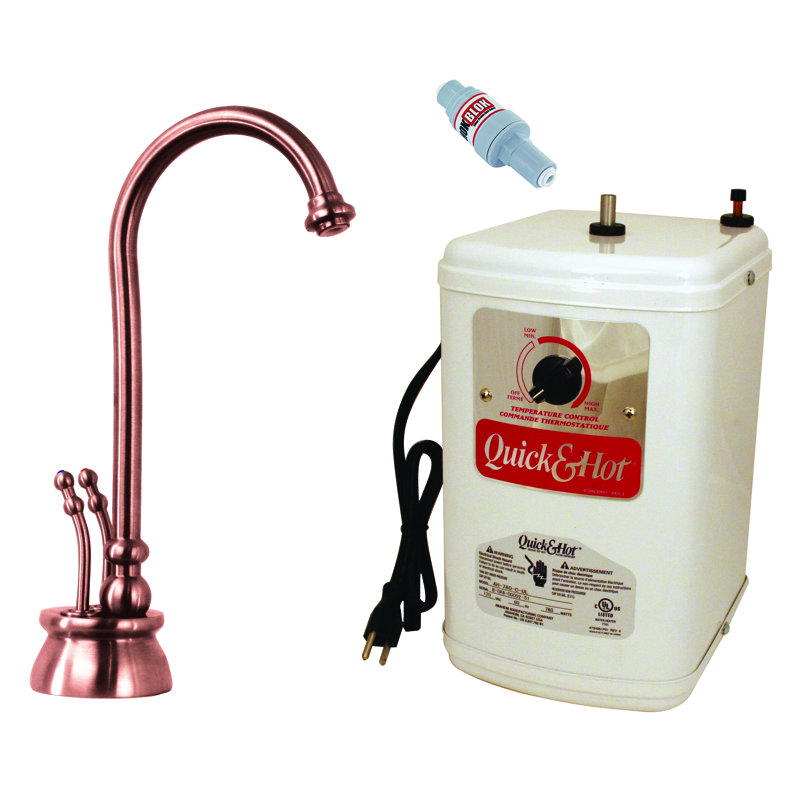 Robinet distributeur d'eau chaude et froide à 2 poignées 10 po avec réservoir de chauffage Docalorah, Cuivre antique