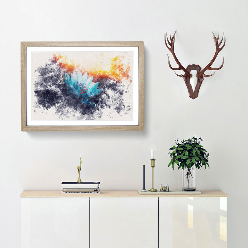 Lotus Flower Watercolour - Framed Print, 24cm H x 33cm W x 2cm D, Oak Framed