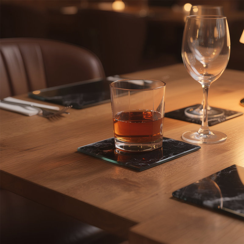 Harbour Housewares - 12pc Glass Placemats & Square Coasters Set, 40cm L x 30cm W, Black