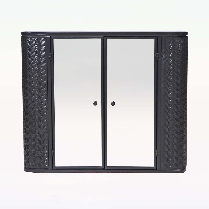 Armoire de salle de bain murale avec miroir, 2 portes en miroir et tablette ouverte, Noir antique