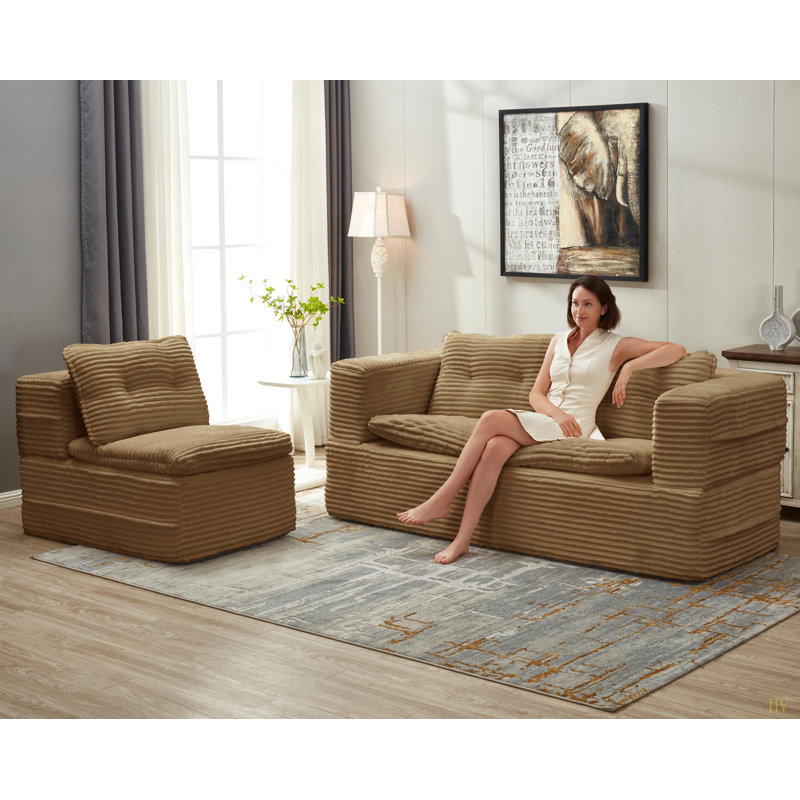 Canapé-lit modulaire multifonctionnel avec méridienne indépendante et couverture fonctionnelle, canapé en velours côtelé moelleux, canapé-lit convertible, lit très grand 80 po, canapé moelleux à assise profonde