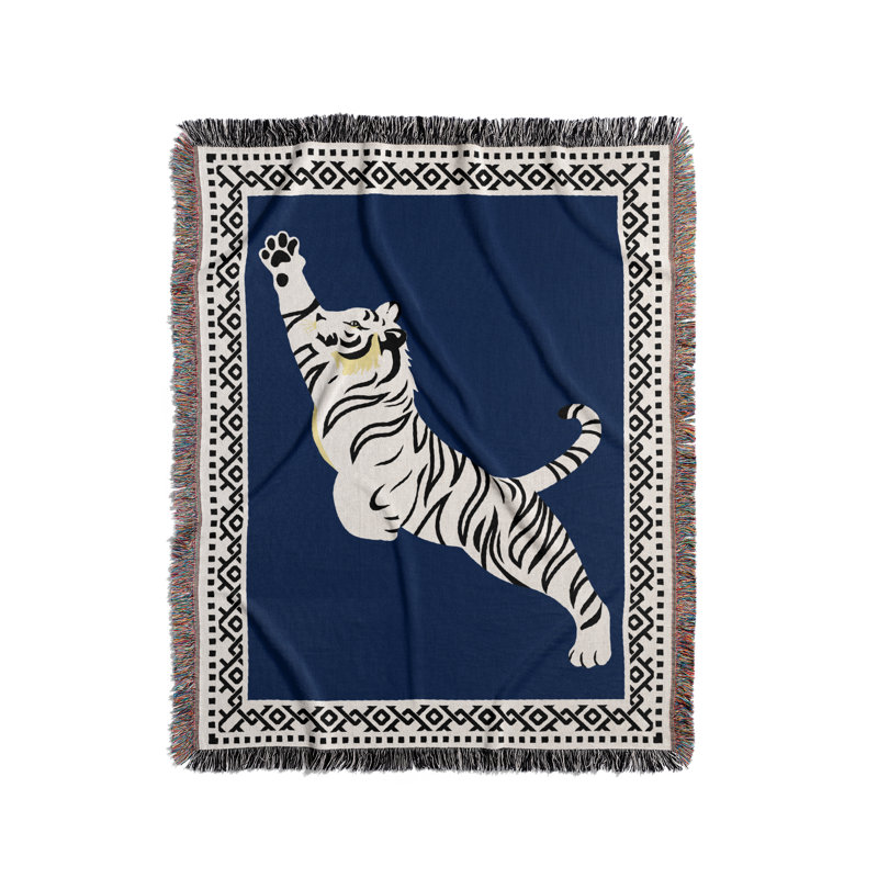 Jeté de lit Kat Tiger, L 70 po x l 50 po, Bleu / Blanc cassé