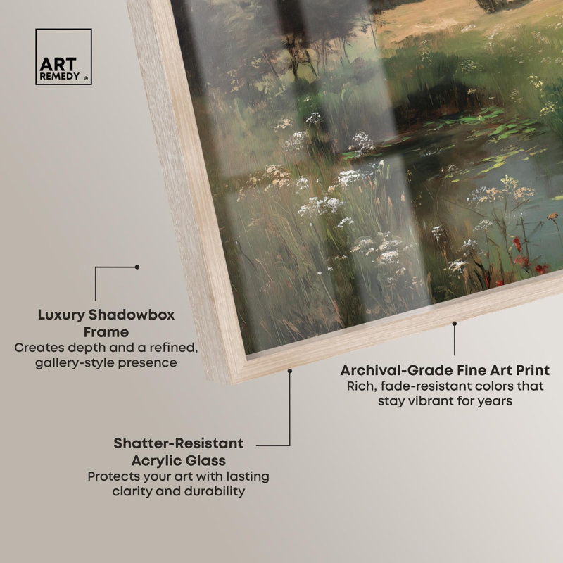 «Hidden Pond Spot Shadowbox» par Art Remedy, H 31 po x l 46 po, Crème, crème