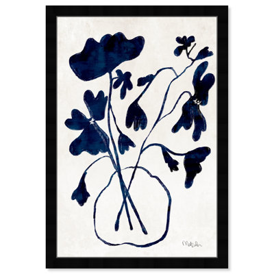Reproduction d'art mural sur toile moderne et contemporaine avec fleurs abstraites florales et botaniques anémone II bleu et bleu marine pour salon