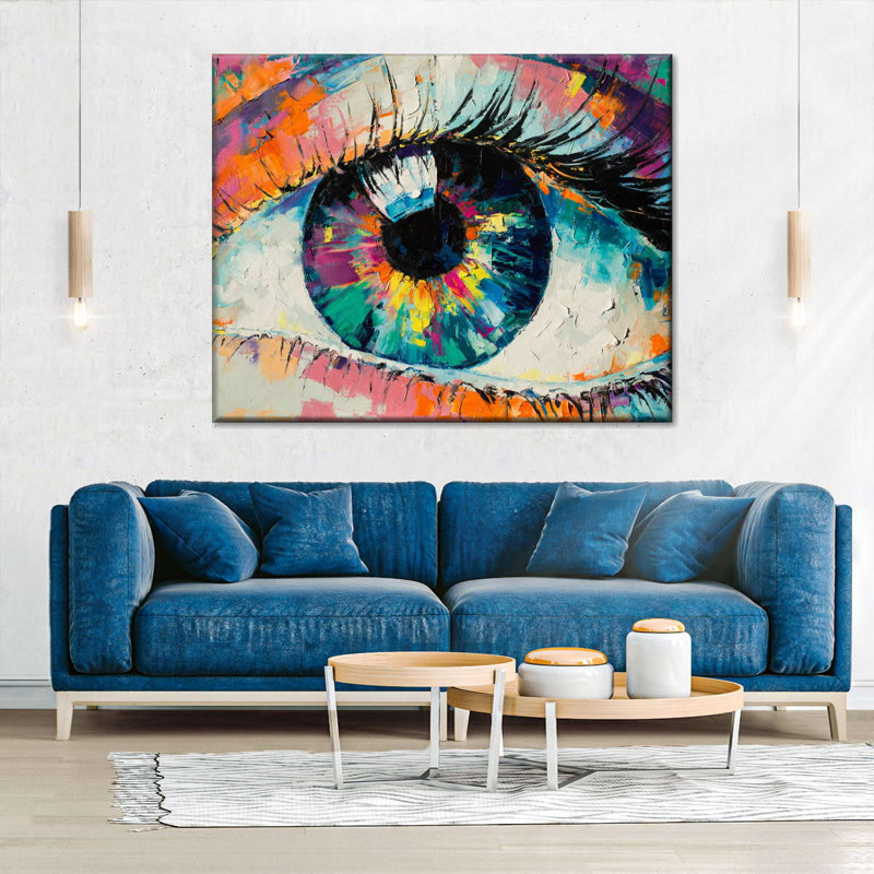 Œil abstrait sur toile, H 20 po x l 25 po x P 1,25 po
