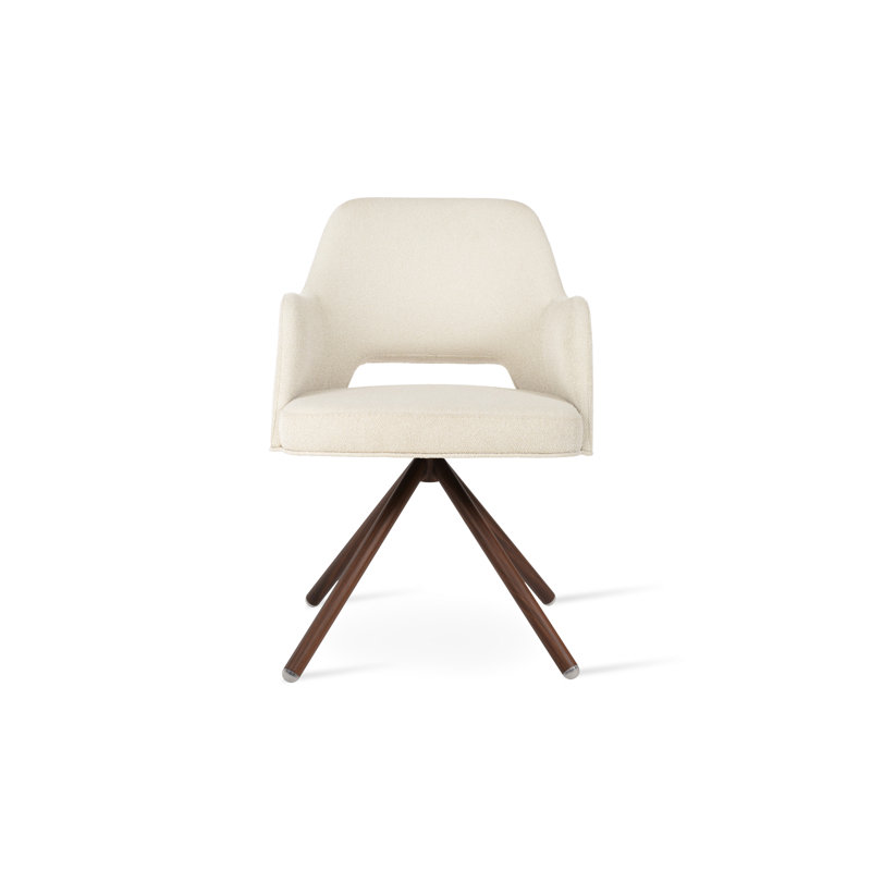 Marash Stick Swivel Arm Chair, Off White, Walnut