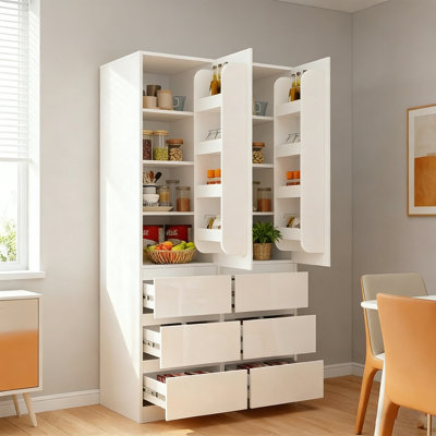 Armoire de cuisine moderne 2 pièces avec tiroirs et porte, armoire de rangement autoportante ultra brillante avec tablettes